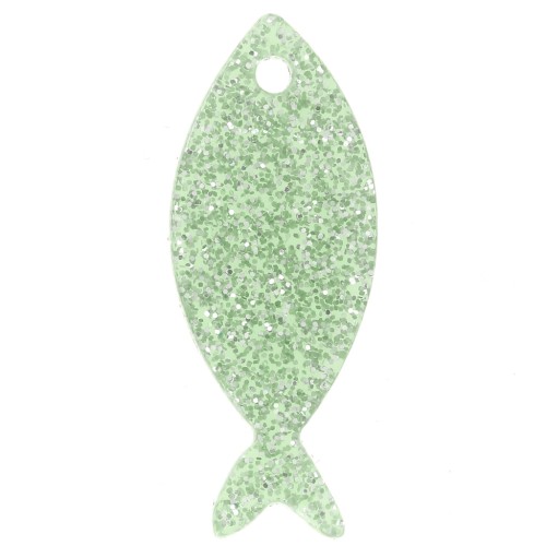 Pendente a forma di pesce in acrilico 25x10 mm - Verde muschio Brillantini x1