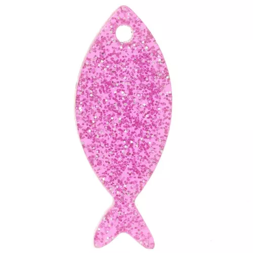 Pendente a forma di pesce in acrilico 25x10 mm - Rosa Brillantini x1