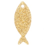 Pendente a forma di pesce in acrilico 25x10 mm - Brillantini dorati x1