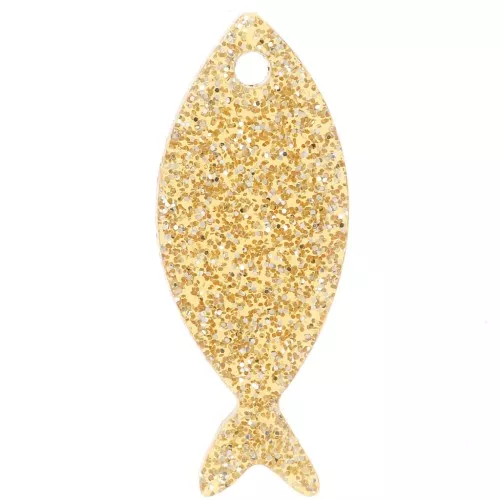 Pendente a forma di pesce in acrilico 25x10 mm - Brillantini dorati x1