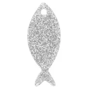 Pendente a forma di pesce in acrilico 25x10 mm - Brillantini argento x1