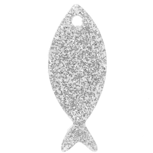 Pendente a forma di pesce in acrilico 25x10 mm - Brillantini argento x1