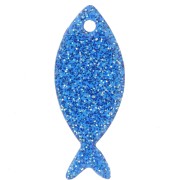 Pendente a forma di pesce in acrilico 25x10 mm - Brillantini blu reale x1