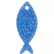 Pendente a forma di pesce in acrilico 25x10 mm - Brillantini blu reale x1