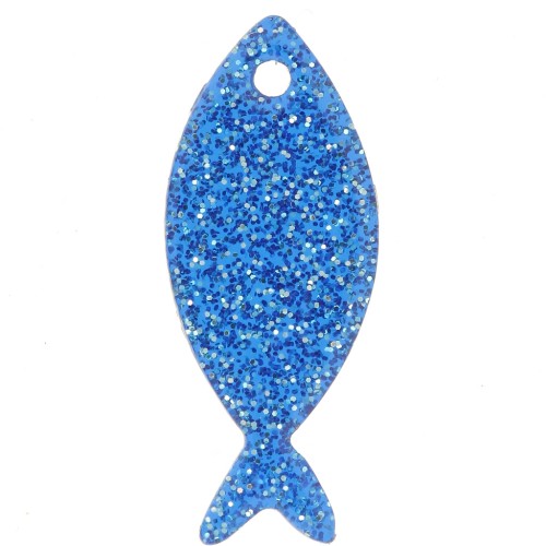 Pendente a forma di pesce in acrilico 25x10 mm - Brillantini blu reale x1