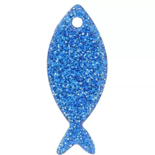 Pendente a forma di pesce in acrilico 25x10 mm - Brillantini blu reale x1