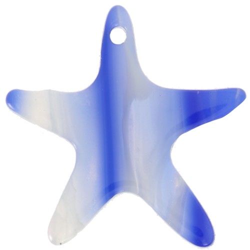 Pendente in acetato a forma di stella marina 20 mm - A righe - Blu scuro - Bianco perlato x1