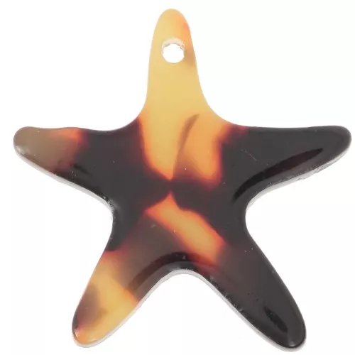 Pendente in acetato a forma di stella marina 20 mm - Tartaruga - Marrone - Nero x1