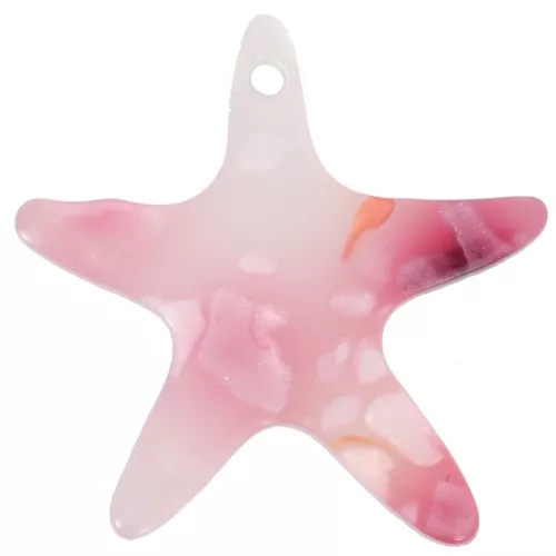 Pendente in acetato a forma di stella marina 20 mm - Rosa screziato - Bianco perlato x1