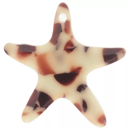 Pendente a forma di stella marina da 20 mm in acetato - Marrone screziato - Crema x1