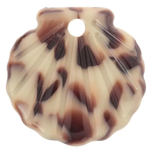 Pendente a forma di conchiglia in acetato da 16 mm - Marrone screziato - Crema x1