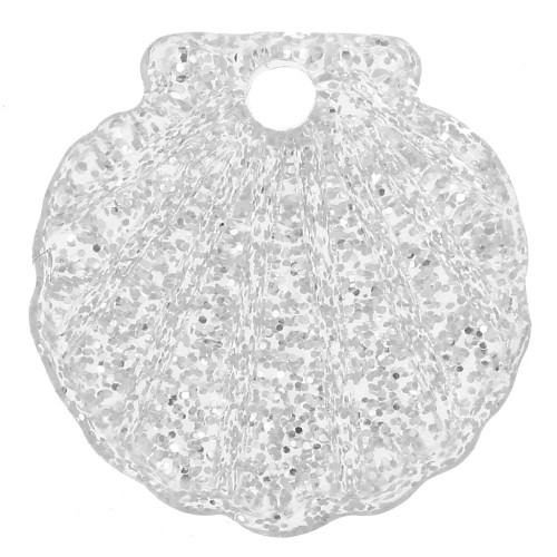 Pendente a conchiglia in acrilico da 16 mm - Argento Brillantini x1
