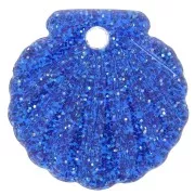 Pendente a conchiglia in acrilico da 16 mm - Brillantini blu reale x1