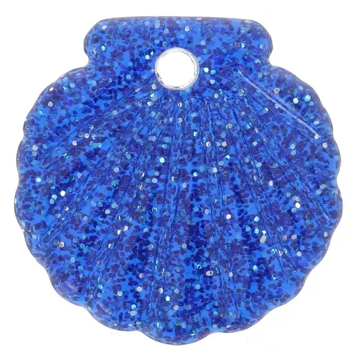 Pendente a conchiglia in acrilico da 16 mm - Brillantini blu reale x1