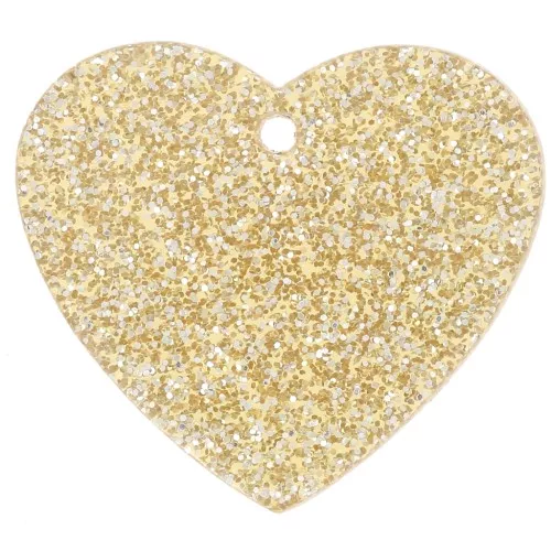 Pendente a cuore in acrilico 21x18 mm - Brillantini d'oro x1