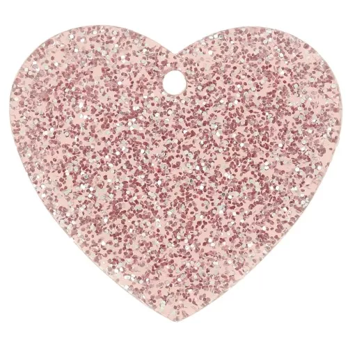 Pendente a forma di cuore in acrilico 21x18 mm - Brillantini rosa antico x1