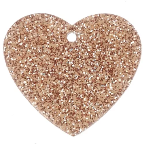 Pendente a cuore in acrilico 21x18 mm - Brillantini di bronzo x1