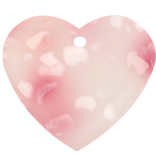 Pendente a forma di cuore in acetato 21x18 mm - Rosa screziato - Bianco perlato x1