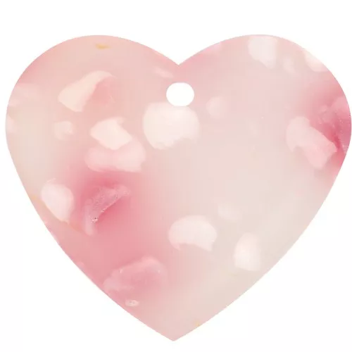 Pendente a forma di cuore in acetato 21x18 mm - Rosa screziato - Bianco perlato x1