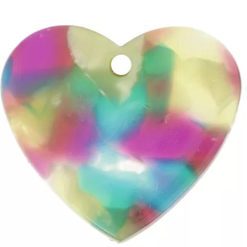 Pendente a cuore in acetato 21x18 mm - Tartaruga - Turchese - Fucsia x1