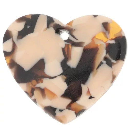 Pendente a cuore in acetato 21x18 mm - Tartaruga - Salmone - Marrone x1