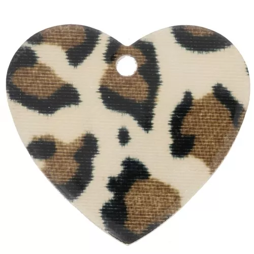 Pendente a cuore in acrilico 21x18 mm - Marrone ghepardo - Nero x1