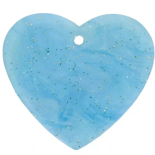 Pendente a cuore in acetato 21x18 mm - Turchese Brillantini x1