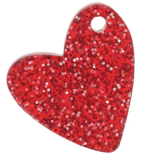 Zecchino a cuore in acrilico da 12 mm - Rosso Brillantini x1