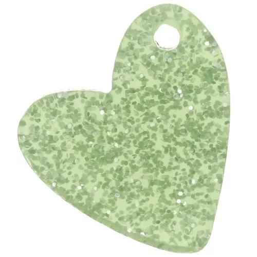 Zecchino a cuore in acrilico da 12 mm - Verde muschio Brillantini x1