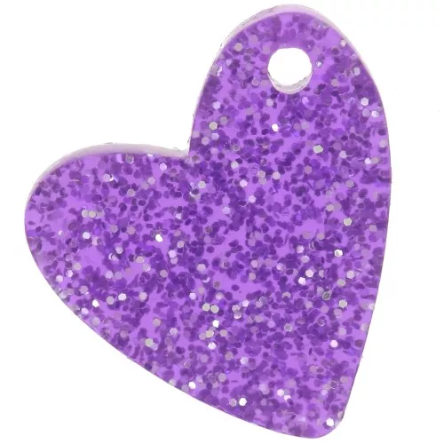 Zecchino a cuore in acrilico da 12 mm - Viola Brillantini x1