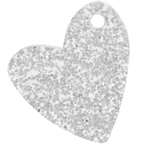 Zecchino a cuore in acrilico da 12 mm - Argento Brillantini x1