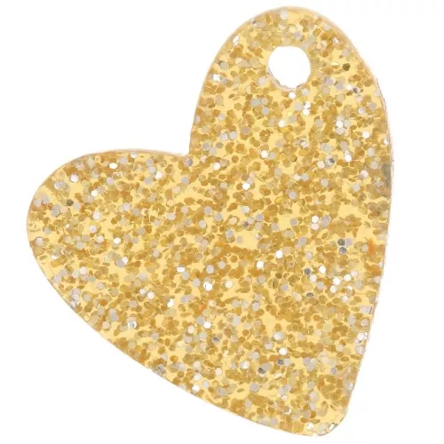Zecchino a cuore in acrilico da 12 mm - Brillantini d'oro x1