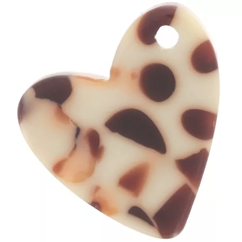 Zecchino a cuore in acetato da 12 mm - Marrone screziato - Crema x1