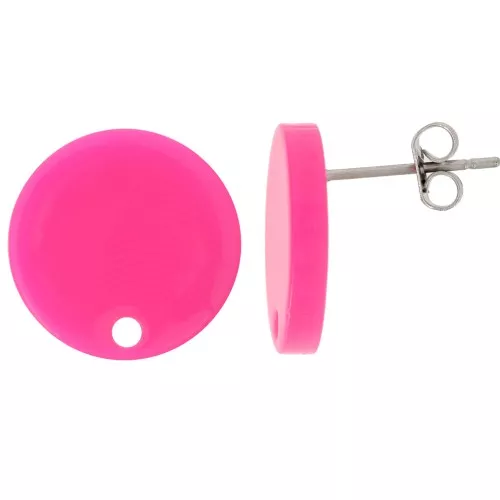 Orecchini tondi in acrilico da 15 mm - Rosa fluorescente x2
