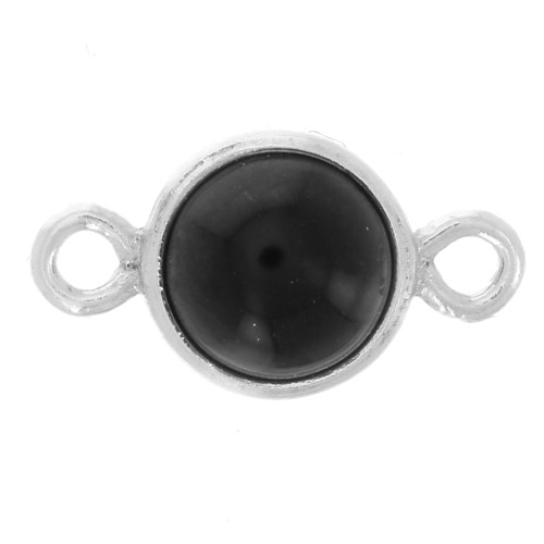 Distanziatore rotondo da 4,6 mm con cabochon di onice nero - Argento 925 x1
