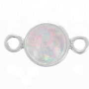 Distanziatore rotondo da 4,6 mm con imitazione cabochon di opale bianco - Argento 925 x1|raw }}