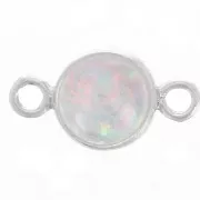 White Opal - Distanziatore rotondo da 4,6 mm con imitazione cabochon di opale bianco - Argento 925 x1 Distanziatore rotondo da 4,6 mm con imitazione cabochon di opale bianco - Argento 925 x1