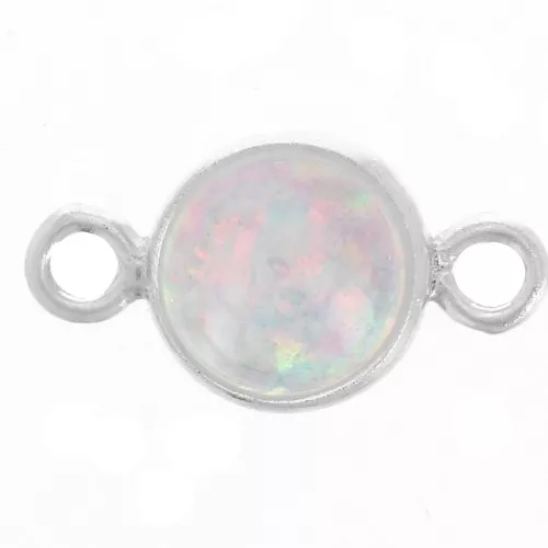 Distanziatore rotondo da 4,6 mm con imitazione cabochon di opale bianco - Argento 925 x1