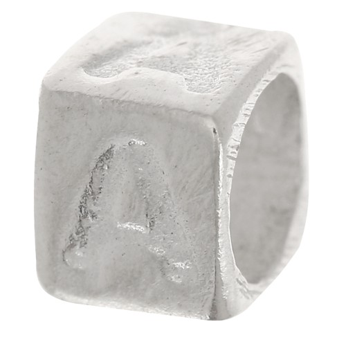 Perla cubo alfabeto 5x4 mm con foro grande - A - Argento 925 x1