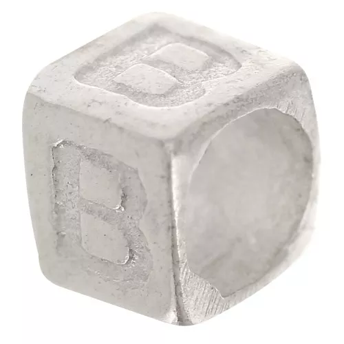 Perla cubo alfabeto 5x4 mm con foro grande - B - Argento 925 x1
