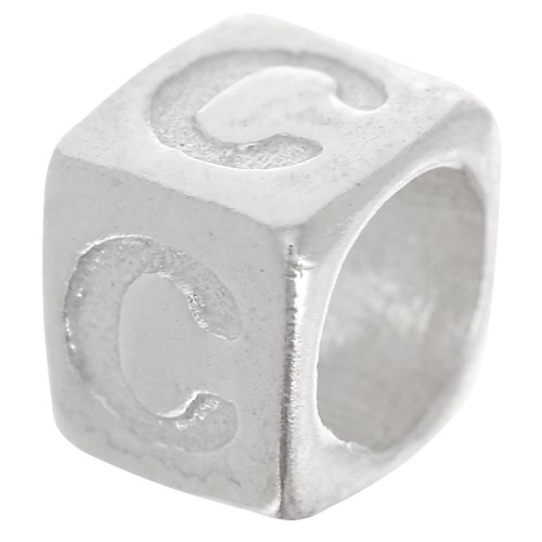 Perla cubo alfabeto 5x4 mm con foro grande - C - Argento 925 x1