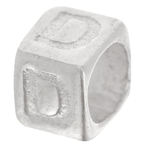 Perla cubo alfabeto 5x4 mm con foro grande - D - Argento 925 x1