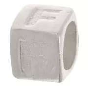 Perla cubo alfabeto 5x4 mm con foro grande - F - Argento 925 x1