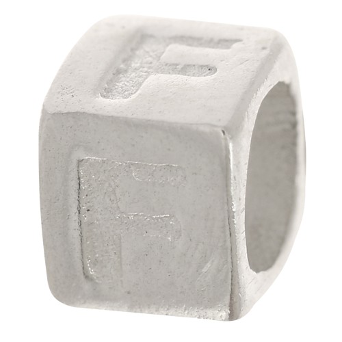 Perla cubo alfabeto 5x4 mm con foro grande - F - Argento 925 x1
