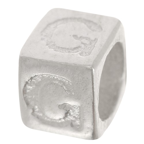 Perla cubo alfabeto 5x4 mm con foro grande - G - Argento 925 x1