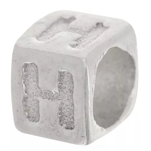 Perla cubo alfabeto 5x4 mm con foro grande - H - Argento 925 x1