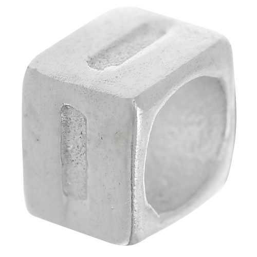 Perla cubo alfabeto 5x4 mm con foro grande - I - Argento 925 x1