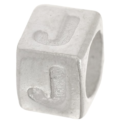 Perla cubo alfabeto 5x4 mm con foro grande - J - Argento 925 x1