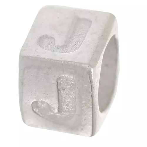 Perla cubo alfabeto 5x4 mm con foro grande - J - Argento 925 x1