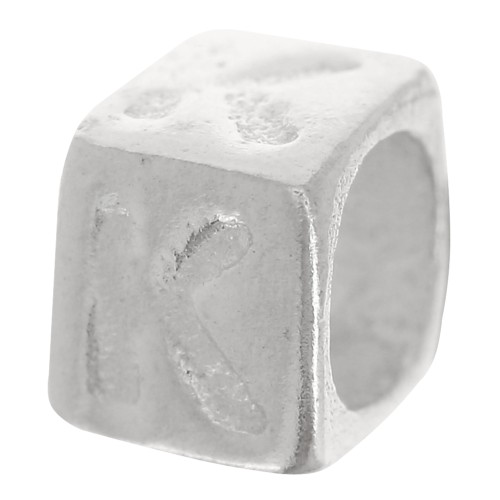Perla cubo alfabeto 5x4 mm con foro grande - K - Argento 925 x1